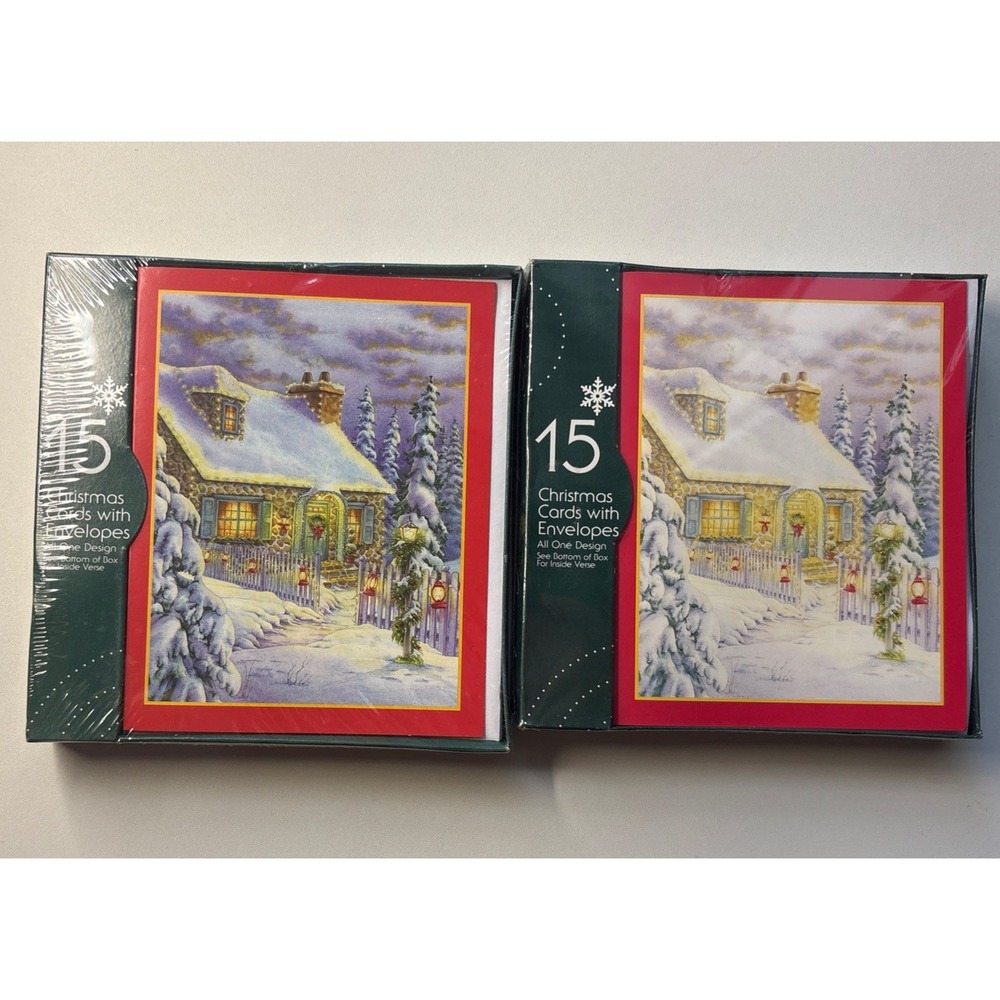 Christmas Holiday Greeting Cards Tender Thoughts 2 Boxes of 15 Lit Snowy House